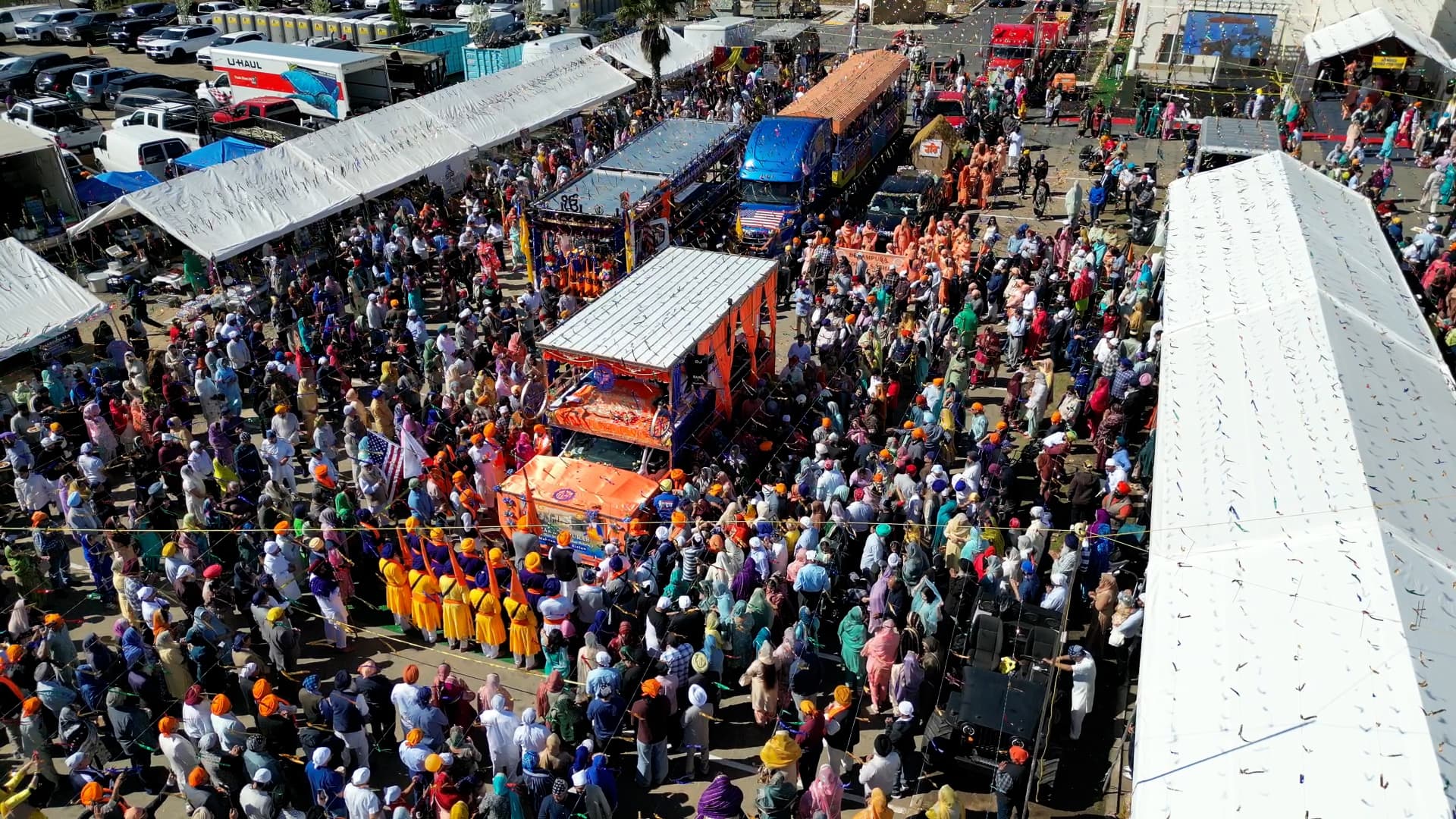 Drone view of temple sangat